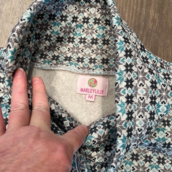 Marleylilly Heather Gray Fair Isle Pullover Sweatshirt M Cowl Neck - Picture 4 of 8